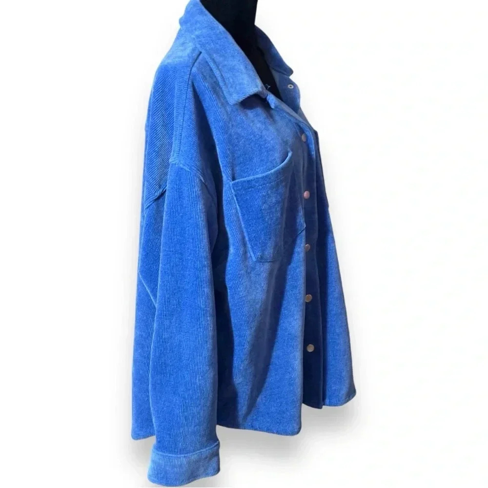 Forever 21 Oversize Royal Blue Snap Button and Cuffs Long Sleeve Corduroy Jacket - Picture 4 of 16